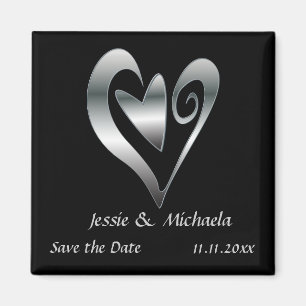 Herzen der silbernen Hochzeit auf Schwarzem Save Magnet