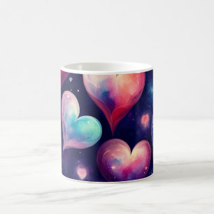 Herzen Galaxy Wasserfarbe Valentinstag Kunst Kaffeetasse