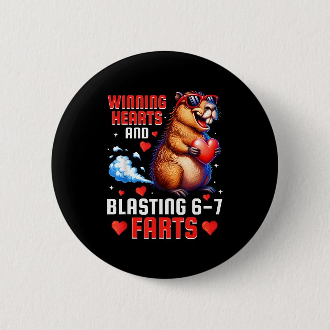 Herzen gewinnen 67 Meme Capybara Kinder Jungen Her Button (Vorderseite)