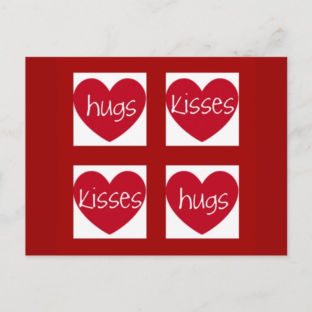 Herzen, Hugs und Kisses Postkarte (Vorderseite)