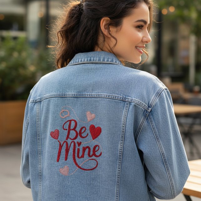 Herzen im Faden-Stil Romantischer Valentinstag Jeansjacke (Von Creator hochgeladen)