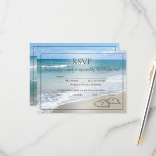 Herzen im Sand Strandhochzeit Monogramm RSVP Karte