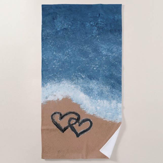 Herzen im Sand Strandtuch (Vorderseite)
