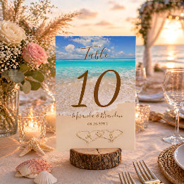 Herzen im Sand Tropische Strandhochzeit Tischnummer
