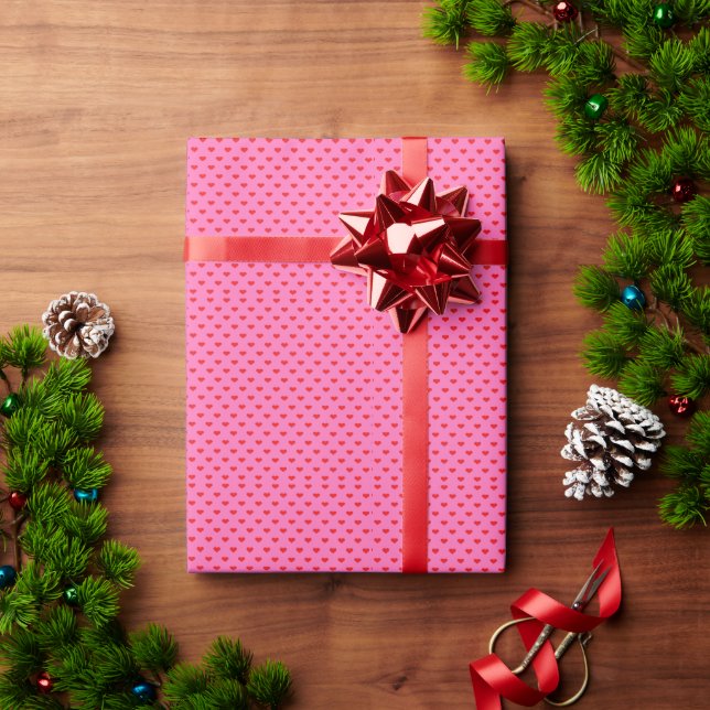 Herzen im Überfluss, rote Herzen auf Rosa, Geschenkpapier (Feiertagsgeschenk)