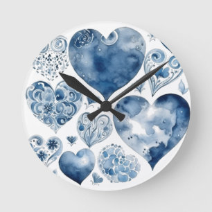 Herzen in Delft Blau Runde Wanduhr