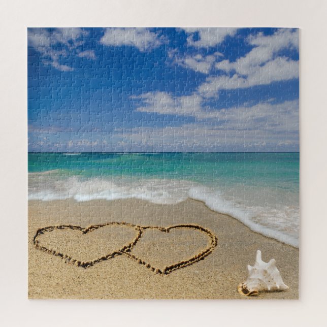 Herzen in Sand Beach Jigsaw Puzzle (Vertikal)