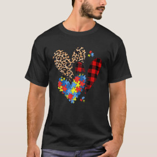 Herzen Leopard Büffel Kariert Autismus-Bewusstsein T-Shirt