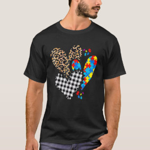 Herzen Leopard Büffel Karo Autismus-Bewusstsein Fr T-Shirt