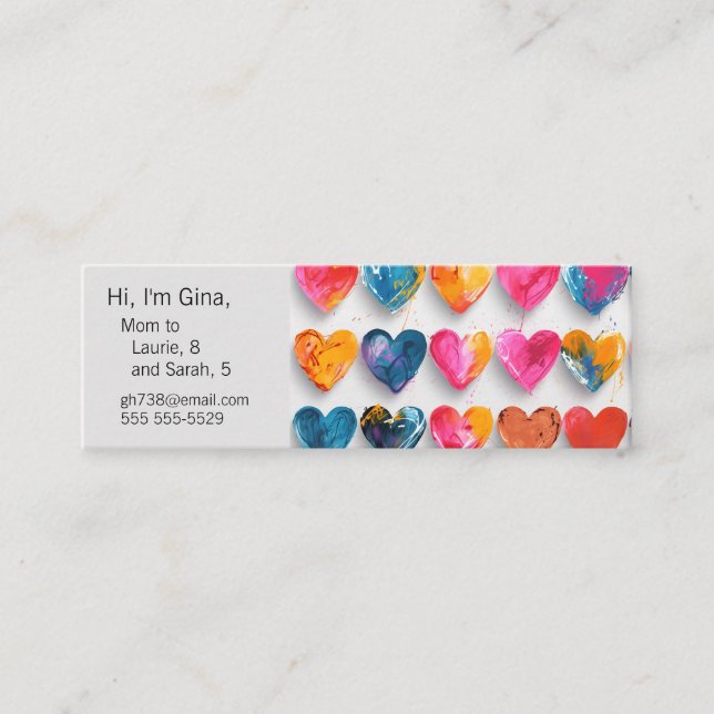 Herzen mit Skizzen und Tropfen Mini Visitenkarte (Vorderseite)