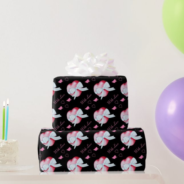 Herzen mit weißem Bogen romantisches Kunstdesign Geschenkpapier (Partygeschenke)