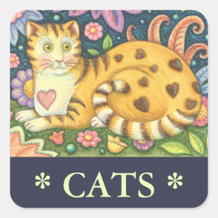 Herzen N' Streifen Tabby-Katze Kunst STICKER-Bogen Quadratischer Aufkleber