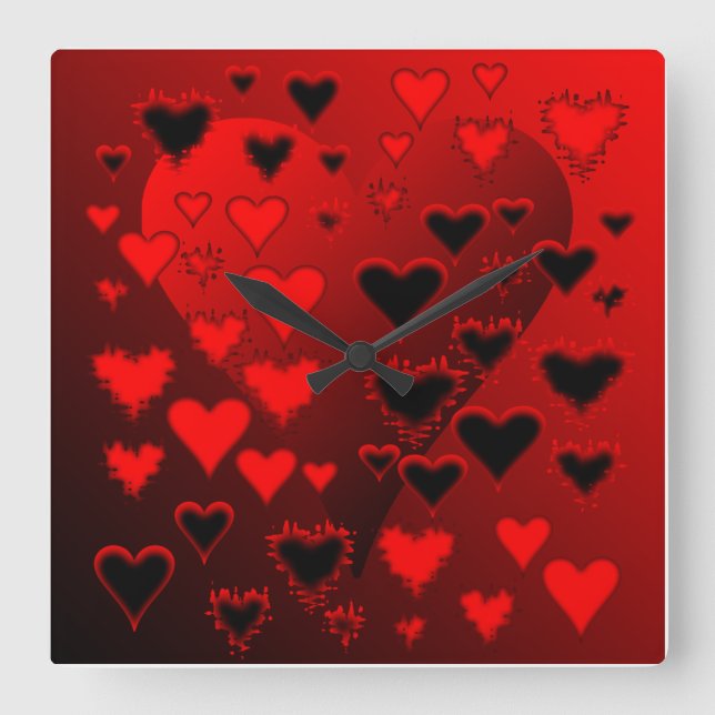 Herzen Quadratische Wanduhr (Vorderseite)