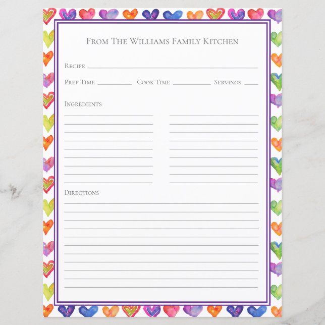 Herzen Regenbogen Weiße Rezeptpapierblatt (Vorderseite)