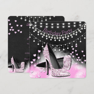 Herzen Rosa Stöckelschuhe Geburtstag Schiefertafel Einladung