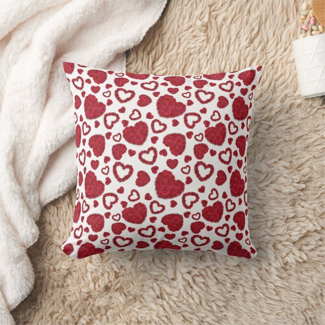 Herzen Rote Rosen Muster Minimalistischer Valentin Kissen (Decke)