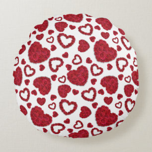 Herzen Rote Rosen Muster Minimalistischer Valentin Rundes Kissen