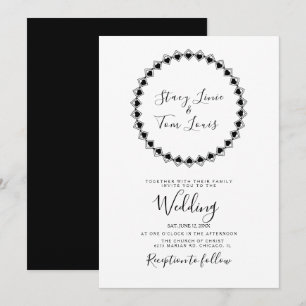 Herzen Runde Rahmung Schwarz Geometrische Hochzeit Einladung