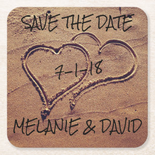 Herzen Save the Date gezeichnet im Rechteckiger Pappuntersetzer