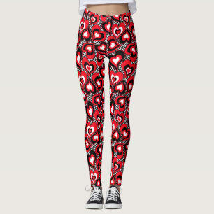 Herzen, Schwarzes, Rot und Weiß. Leggings