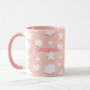 Herzen, Sterne und Wirbel aus rosa Brise Tasse