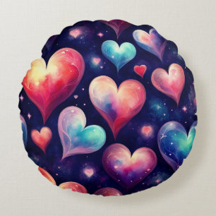Herzen Sterne Valentinstag Galaxie  Rundes Kissen