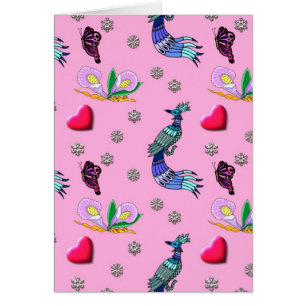 Herzen u. Pfaus - rosa u. cyan-blaue Freude