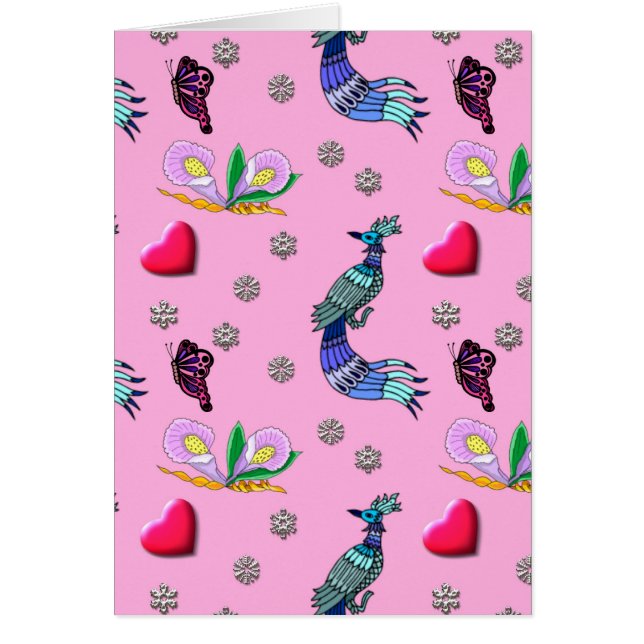 Herzen u. Pfaus - rosa u. cyan-blaue Freude (Vorne)