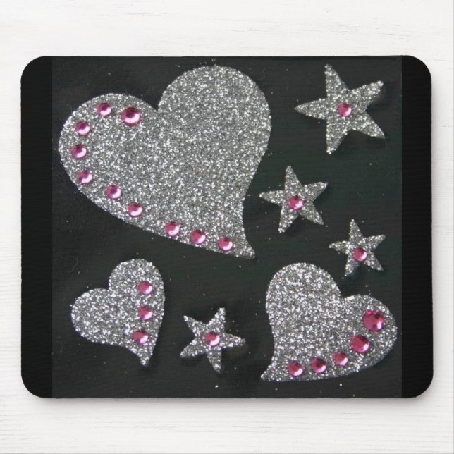 Herzen u. Sterne Bling Mausunterlage Mousepad (Vorne)