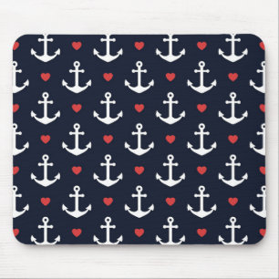 Herzen und Anker-Muster Mousepad