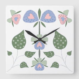 Herzen und Blume Quadratische Wanduhr