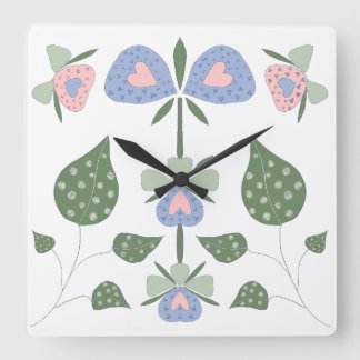 Herzen und Blume Quadratische Wanduhr