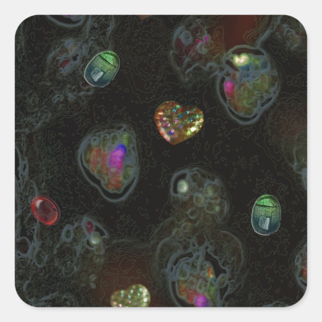 HERZEN UND KABOCHEN QUADRATISCHER AUFKLEBER (Vorderseite)