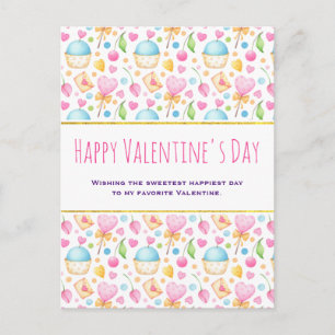 Herzen und Liebe Wasserfarben-Muster Valentinstag Postkarte