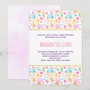 Herzen und Liebe Wasserfarbmuster Baby Shower Einladung