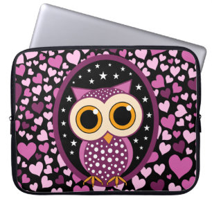 Herzen und rosa Eule Laptopschutzhülle