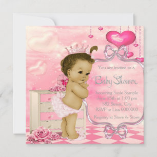 Herzen und Rosen Rosa und Grüne Babyparty Einladung