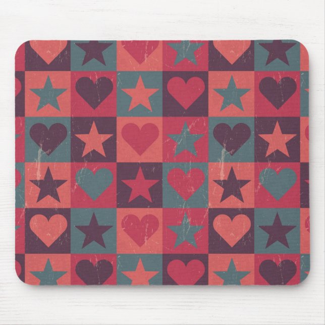 Herzen und Sterne Muster Pink Mousepad (Vorne)
