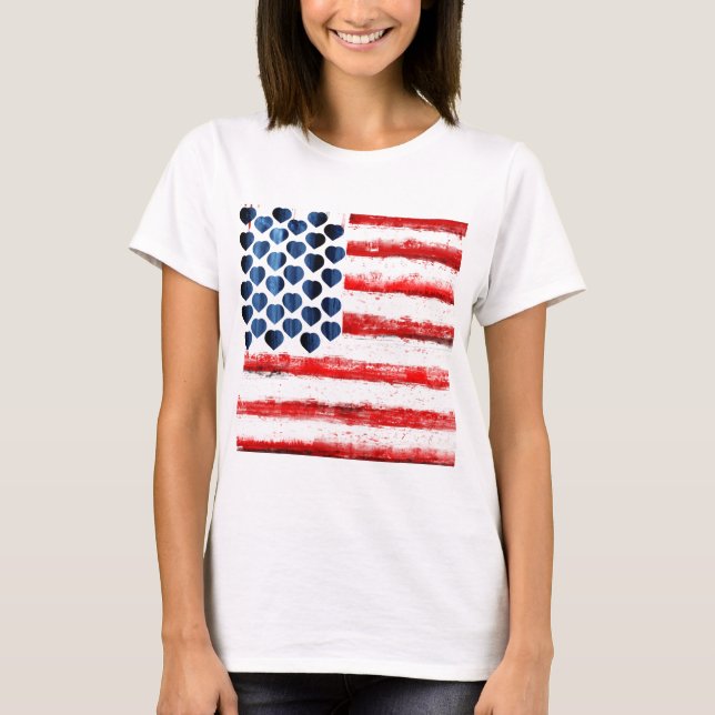 Herzen und Streifen, amerikanisches flag.LOVE T-Shirt (Vorderseite)