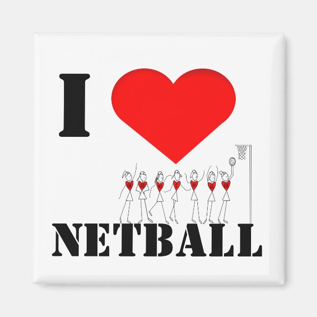 Herzen und Strichmännchen I Liebe Netball Magnet (Vorne)