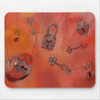 Herzen und Verschlüsse, Aquarell-Malerei Mousepad