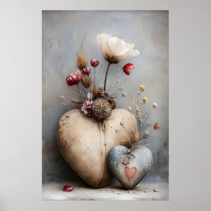 Herzen Valentinstag Druck, Blumen Romantischer Boh Poster
