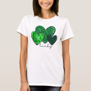 Herzen von Shamrock Irischer Patrick's Day Leopard T-Shirt