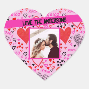 Herzen, XOXO Rosa Muster, Personalisierter Name Fo Herz-Aufkleber