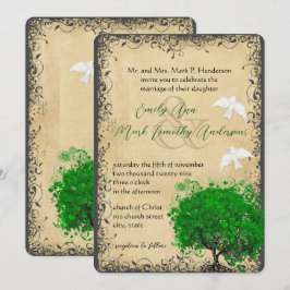 Herzenleaf Emerald Tree Vintag Doves Hochzeiten Einladung