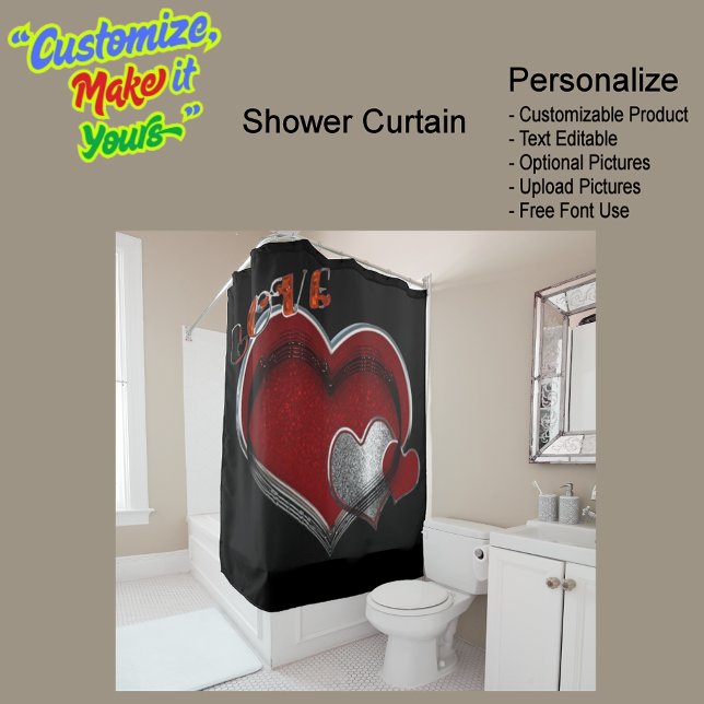 Herzenmagic Black Duschvorhang mit Liner (Heart Magic Black Shower Curtain with Liner.)