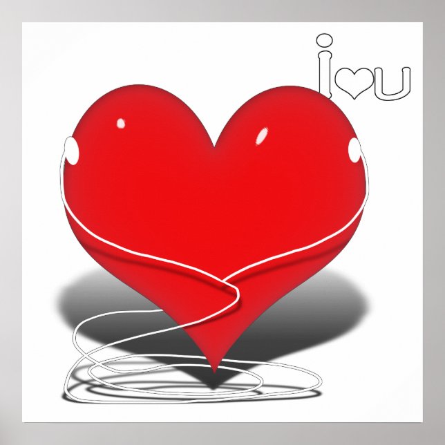 Herzenrotes Herz mit Text "Ich finde toll U" Poster (Vorne)