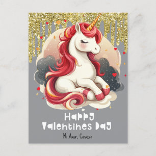 Herzens Valentinstag Einhorn Glitter Postkarte