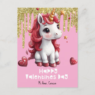 Herzens Valentinstag Einhorn Glitter Postkarte