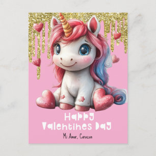 Herzens Valentinstag Einhorn Rosa Postkarte